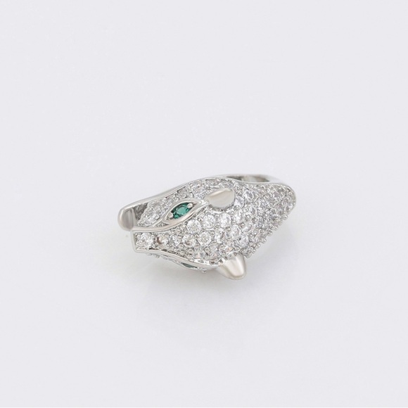 Tiger Ear Cuff Platinum Plated CZ Stone Emerald Stone Eye - Picture 3 of 9
